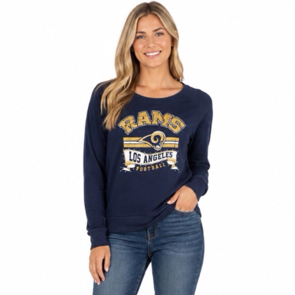 Los Angeles Rams Women Juniors Sweatshirt Size Small 3/5 Rhinestones Logo New